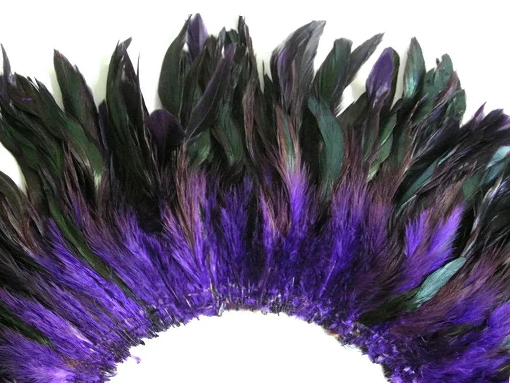 Vibrant purple and iridescent black feathers for DIY crafts and fashion accessories.