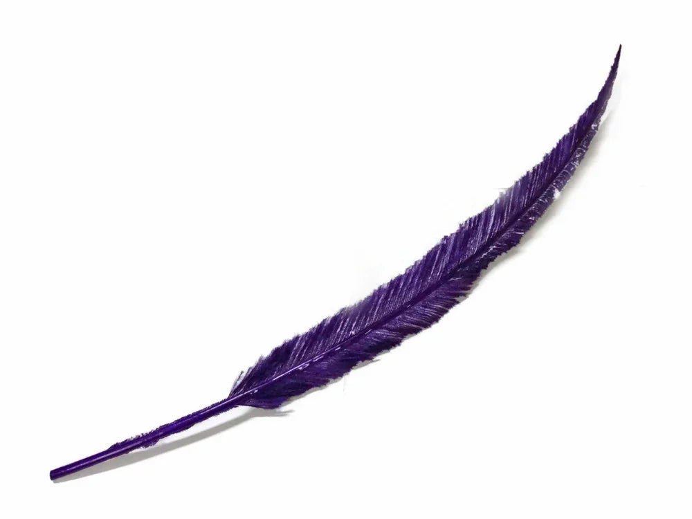 Vibrant purple dyed feather for crafts and fashion DIY supplies on white background