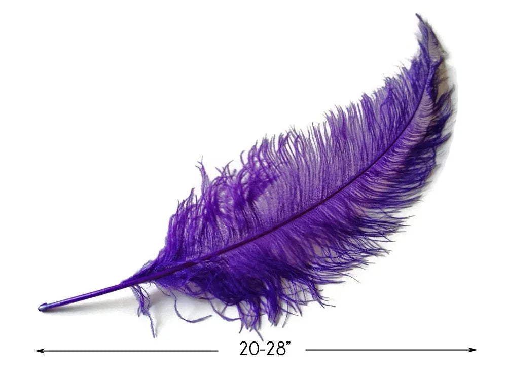 Vibrant purple ostrich feather for DIY crafts and fashion decor, 20-28 inches long.