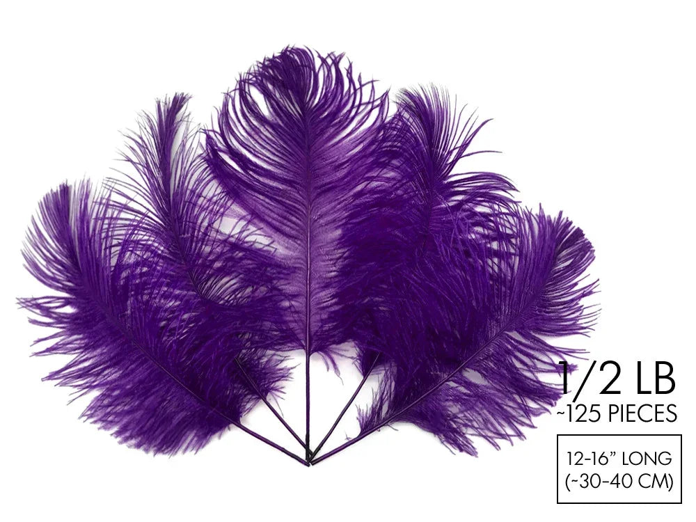 Bundle of vibrant purple ostrich feathers for crafts and fashion decor, 125 pieces.