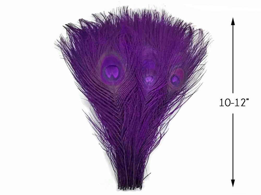 5 Pieces – Purple Bleached & Dyed Peacock Tail Eye Feathers 10-12” Long