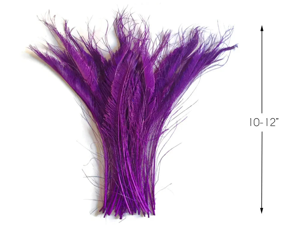 Vibrant purple ostrich feathers for crafts and fashion, 10-12 inches long.