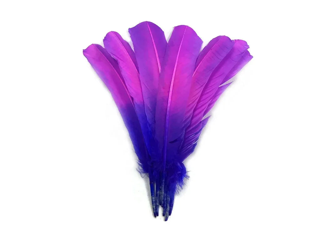 Vibrant purple and blue ombre dyed feathers for DIY crafts and fashion decor