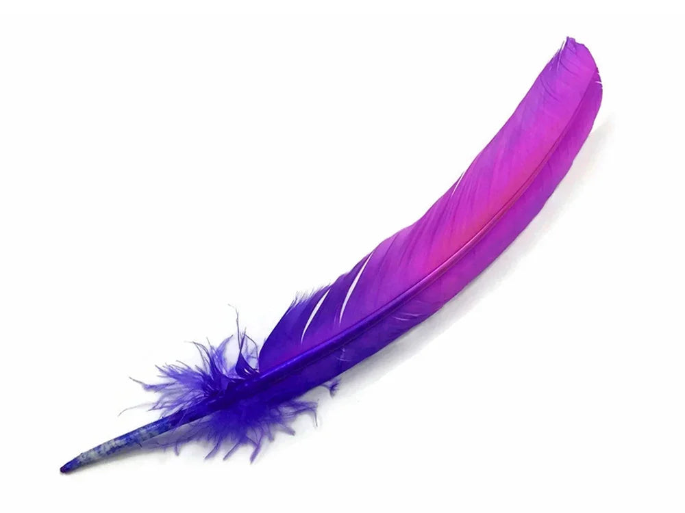 Vibrant purple and violet dyed craft feather for DIY fashion and decor projects.