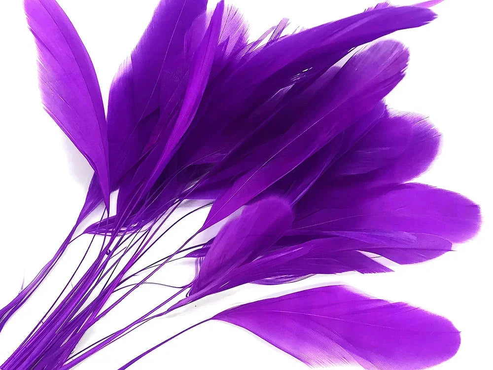 Vibrant purple dyed feathers for DIY crafts, fashion accessories, and creative décor.