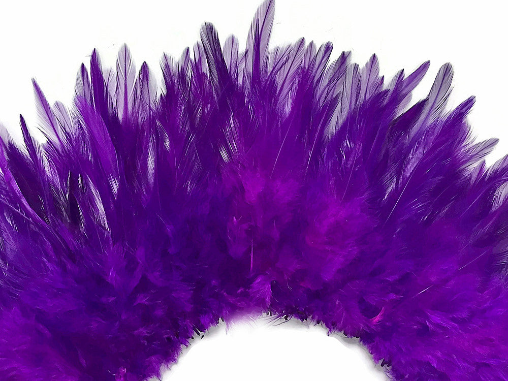 4 Inch Strip – 4-6” Dyed Purple Strung Chinese Rooster Saddle Feathers