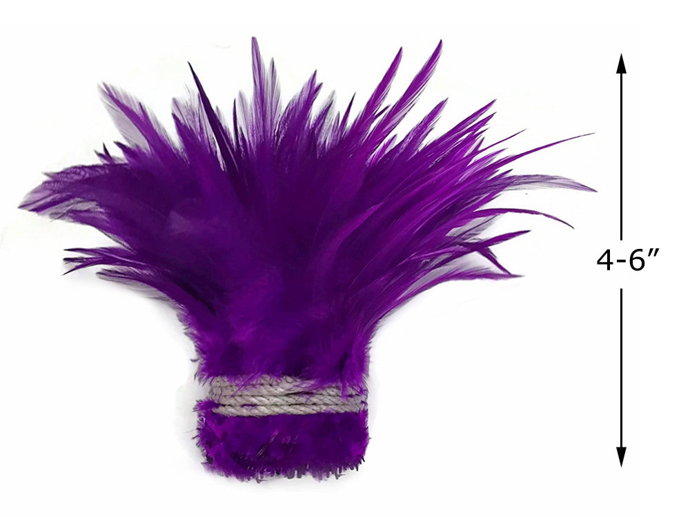 4 Inch Strip – 4-6” Dyed Purple Strung Chinese Rooster Saddle Feathers
