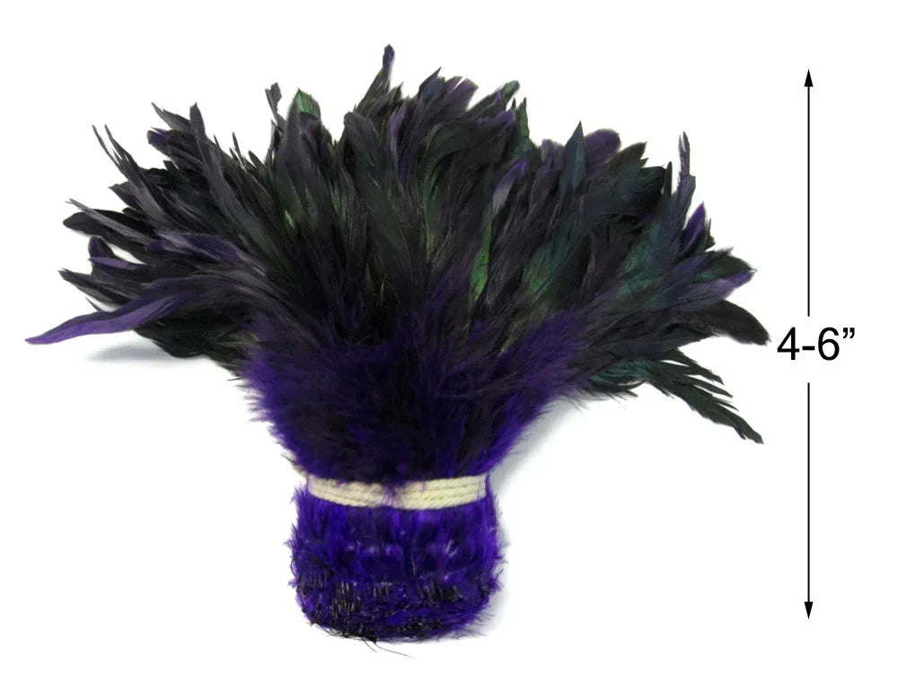 Bundle of iridescent dark purple and black feathers, 4-6 inches long for crafts and fashion.