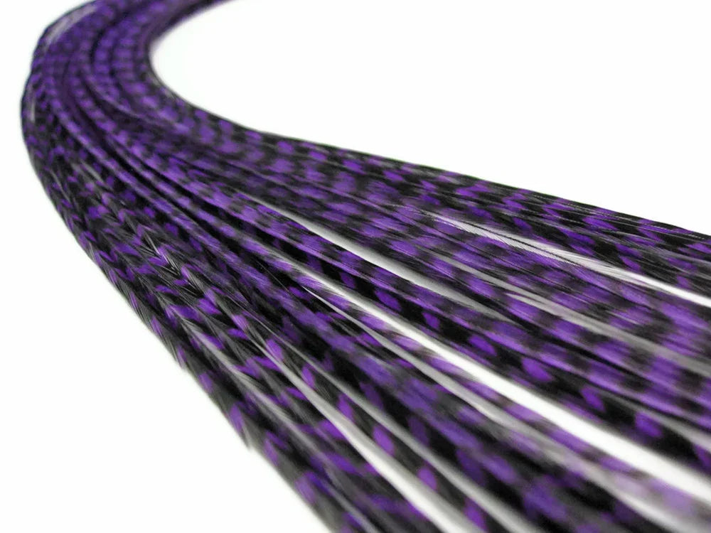 Purple and black patterned synthetic hair extensions for DIY crafts and fashion.