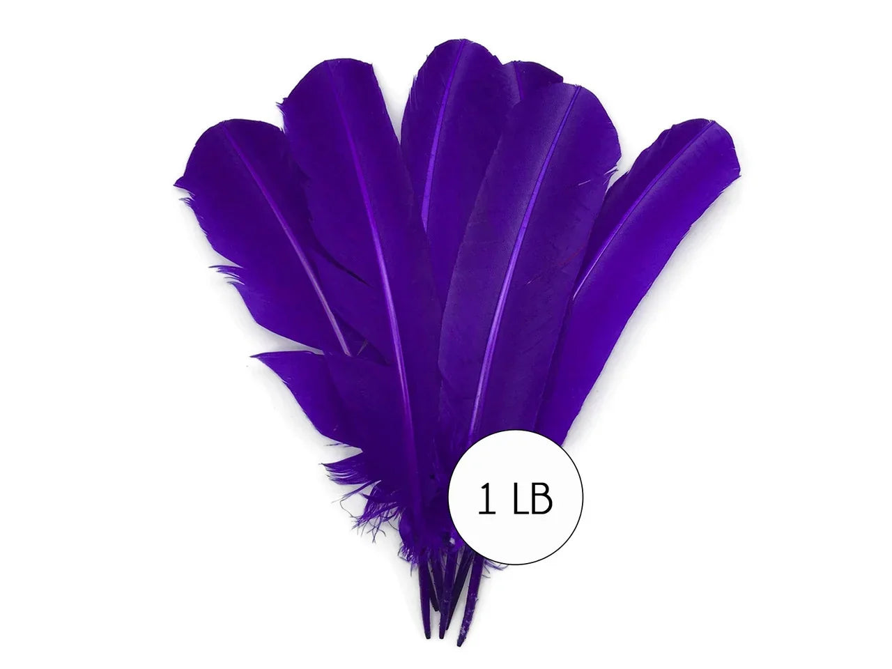 One pound of vibrant purple craft feathers for DIY fashion and decor.