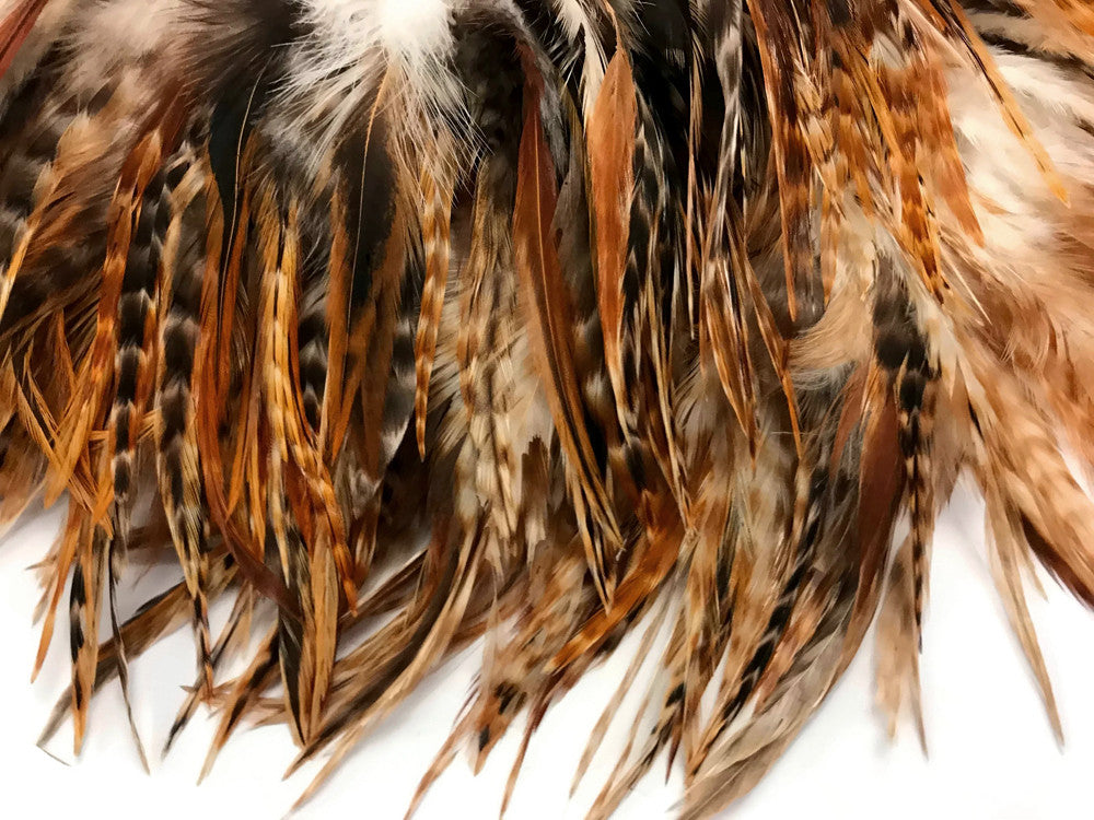 1 Yard - 4-6" Natural Red Chinchilla Strung Chinese Rooster Saddle Wholesale Feathers (Bulk)
