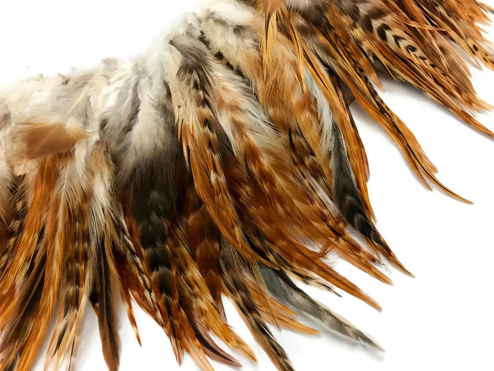 1 Yard - 4-6" Natural Red Chinchilla Strung Chinese Rooster Saddle Wholesale Feathers (Bulk)