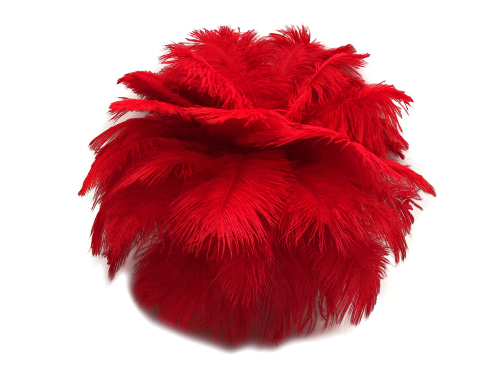 10 Pieces - 14-17" Red Ostrich Ostrich Dyed Drab Body Feathers