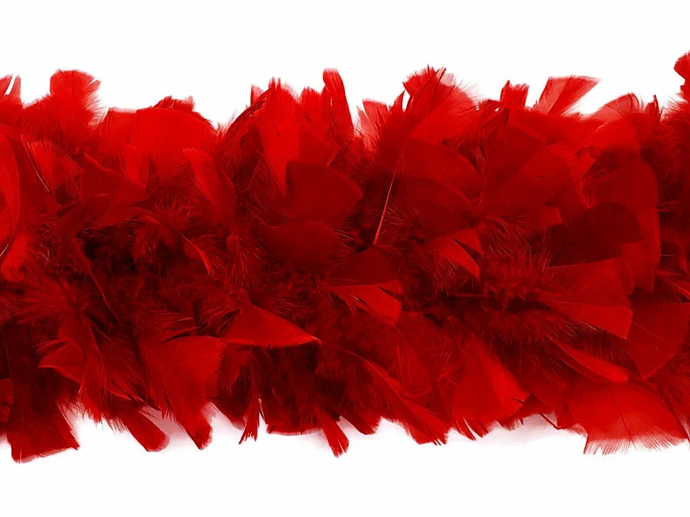 Vibrant red feather boa for fashion accessories and DIY craft decorations.