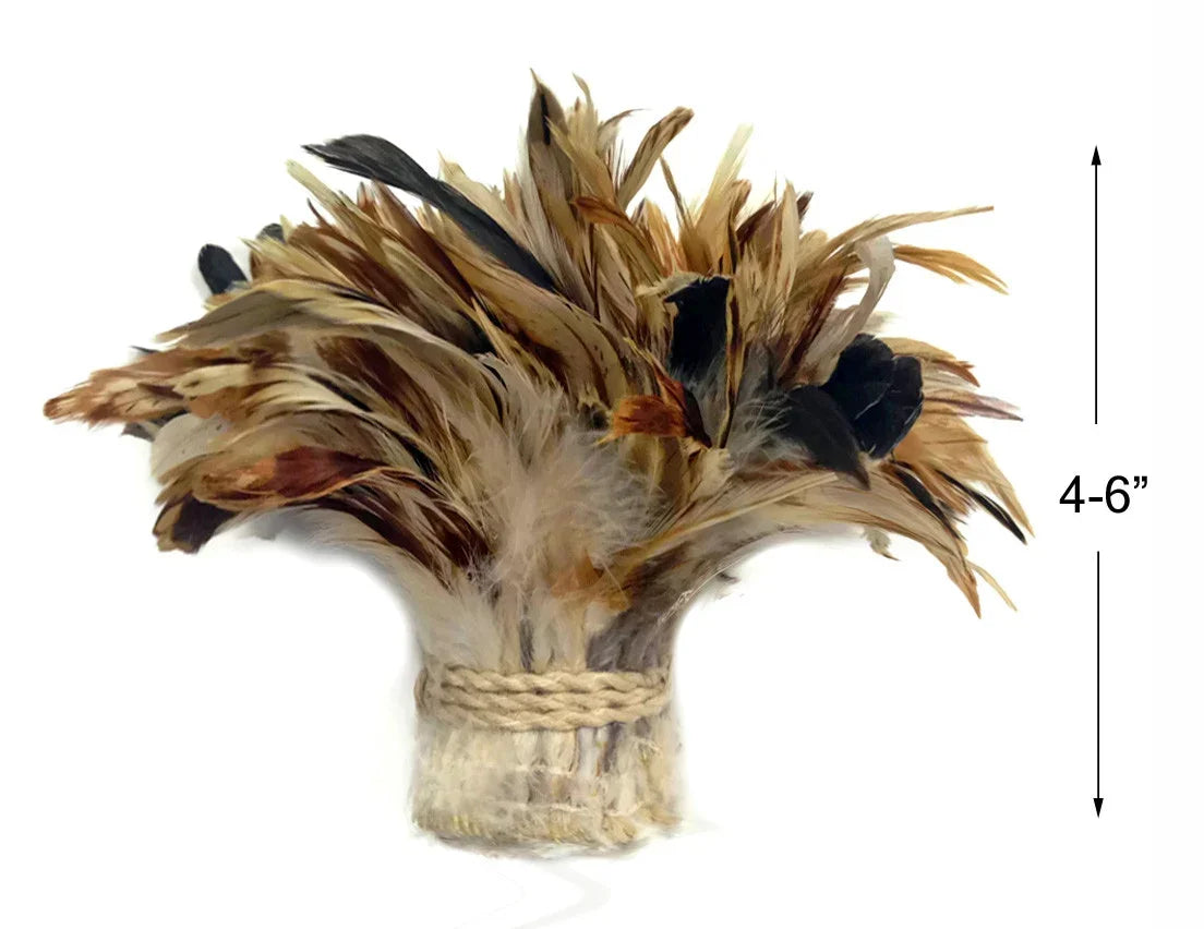 Natural brown and black feather bundle for DIY crafts and fashion decor, 4-6 inches.