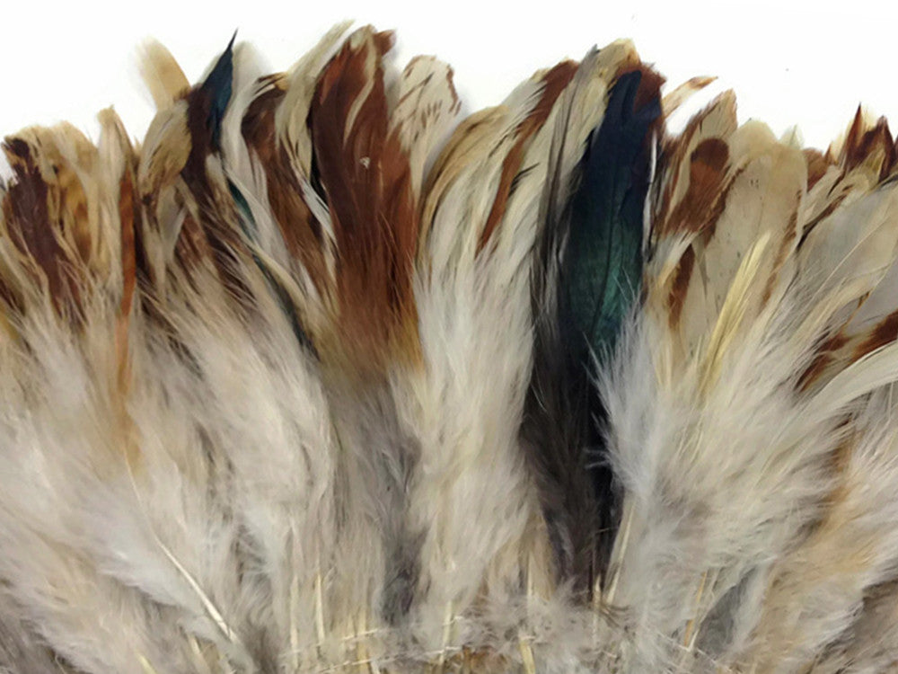 1 Yard - Natural Cream & Red Strung Rooster Schlappen Wholesale Feathers (Bulk)