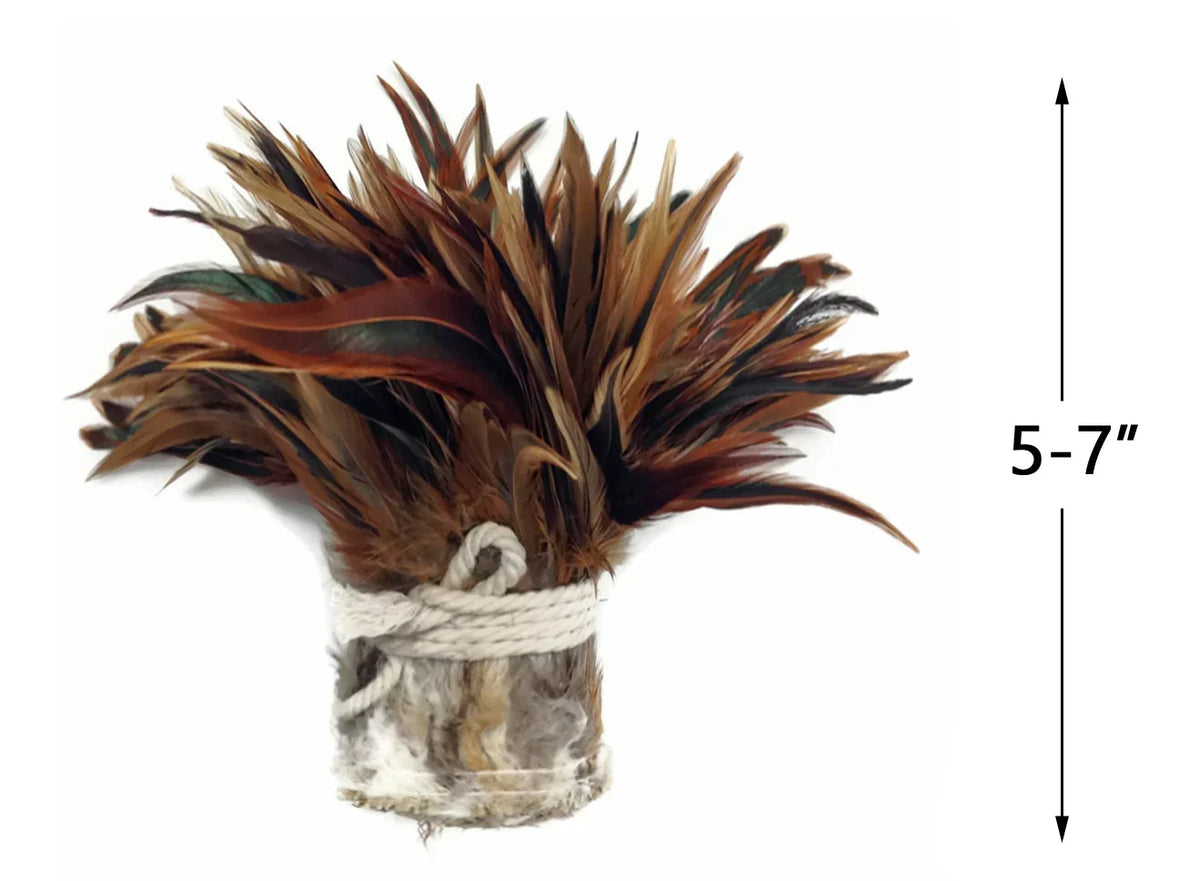 1 Yard - 5-7" Natural Furnace Red Badger Strung Chinese Rooster Saddle Wholesale Feathers (Bulk)