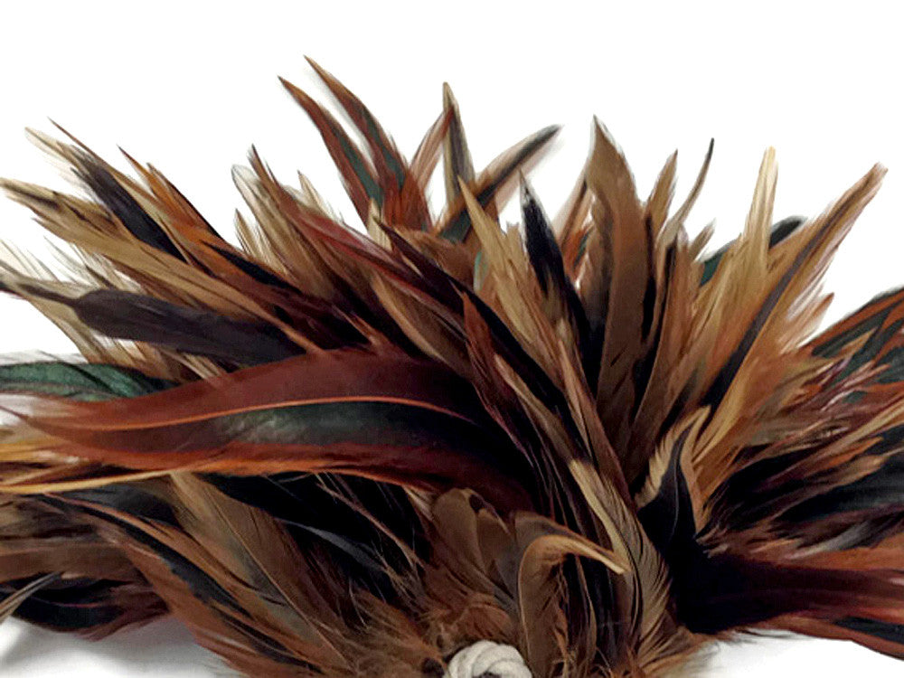 1 Yard - 4-6" Natural Furnace Red Badger Strung Chinese Rooster Saddle Wholesale Feathers (Bulk)