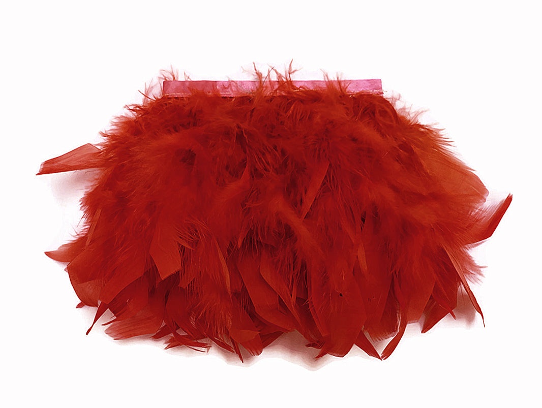 1 Yard – Red Chandelle Turkey Fluffy Feather Trim