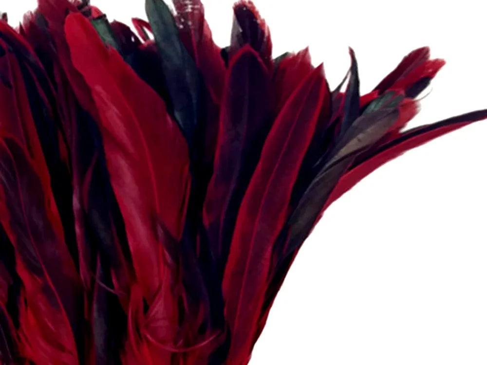 1/2 Yard - 8-10" Red Half Bronze Natural Dyed Coque Tail Strung Wholesale Feathers (Bulk)