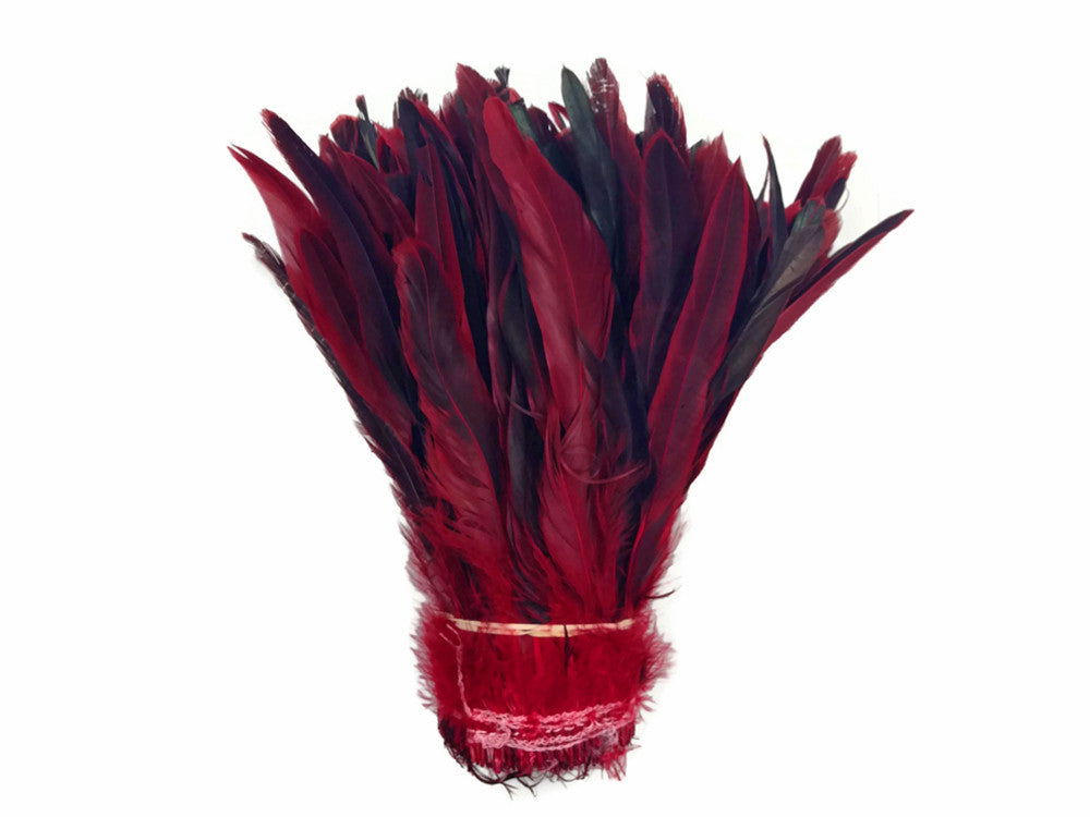 2.5 Inch Strip - Red Half Bronze Natural Dyed Coque Tail Strung Feathers