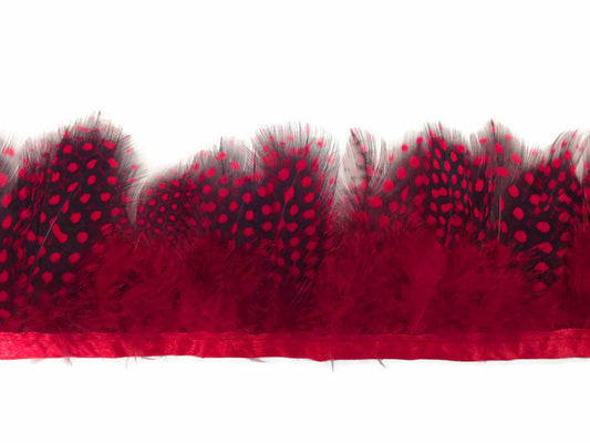 1 Yard - Red Guinea Hen Plumage Feather Trim