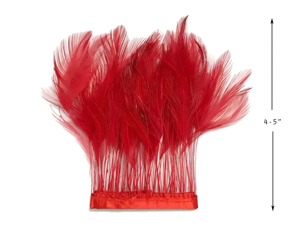 Vibrant red feathers for DIY crafts and fashion accessories, 4-5 inches in length.