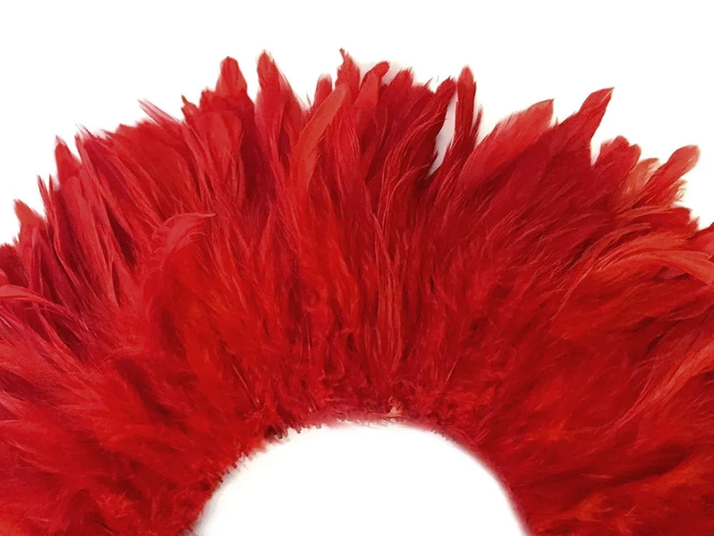 Close-up of vibrant red ostrich feather boa for crafts and fashion