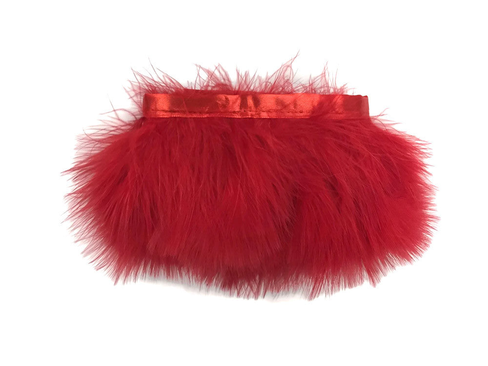 1 Yard - Red Marabou Turkey Fluff Feather Fringe Trim