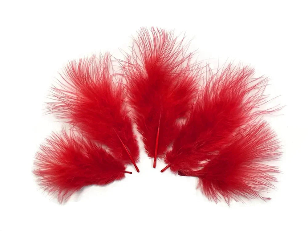Vibrant red fluffy feathers for DIY crafts, fashion, and costume décor.