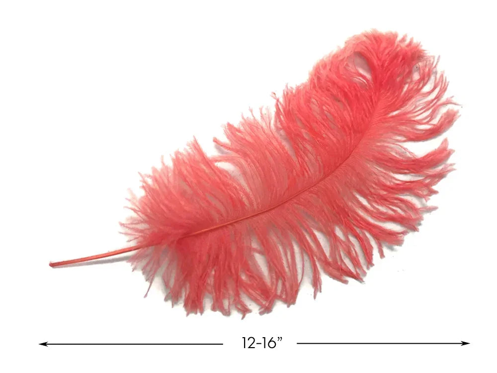 Large coral pink decorative feather for crafts and DIY decor, 12-16 inches