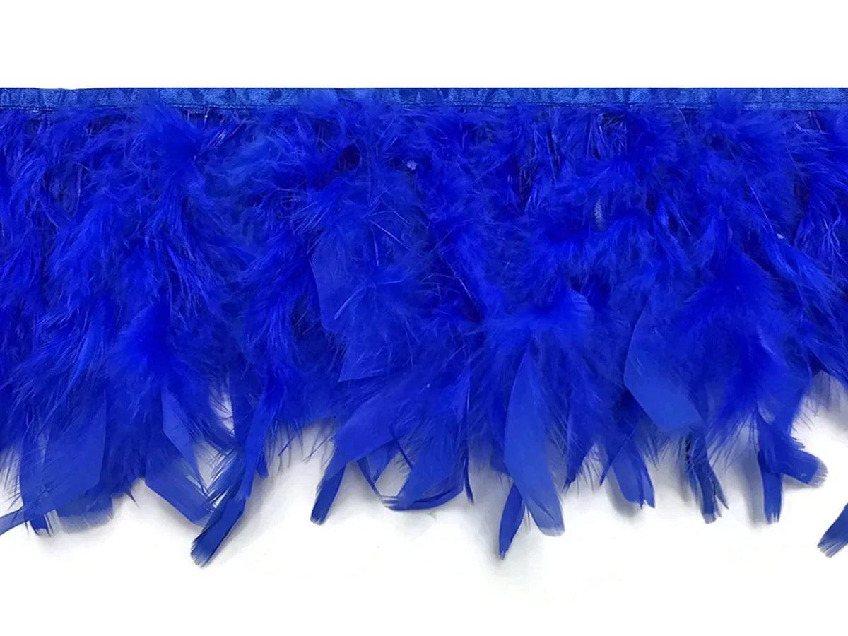 Vibrant royal blue feather trim for fashion and DIY crafts.