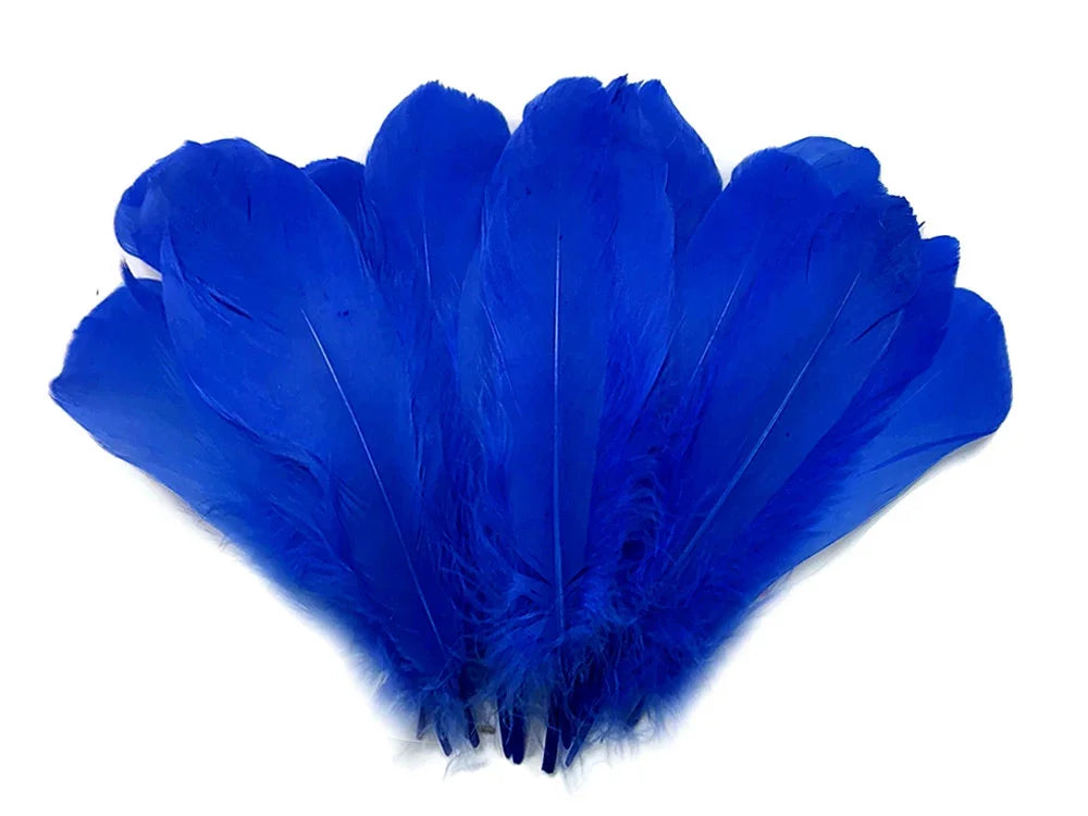 Vibrant cobalt blue feathers for DIY crafts and fashion accessories.
