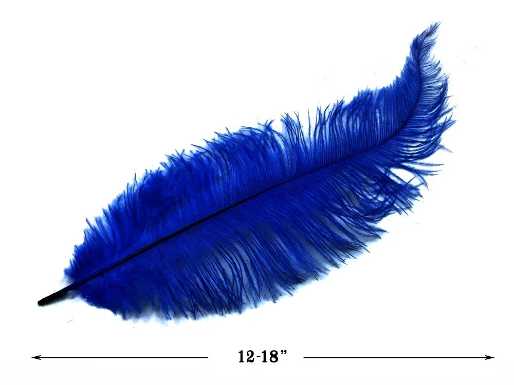 Vibrant cobalt blue ostrich feather for crafts and fashion decor, 12-18 inches long