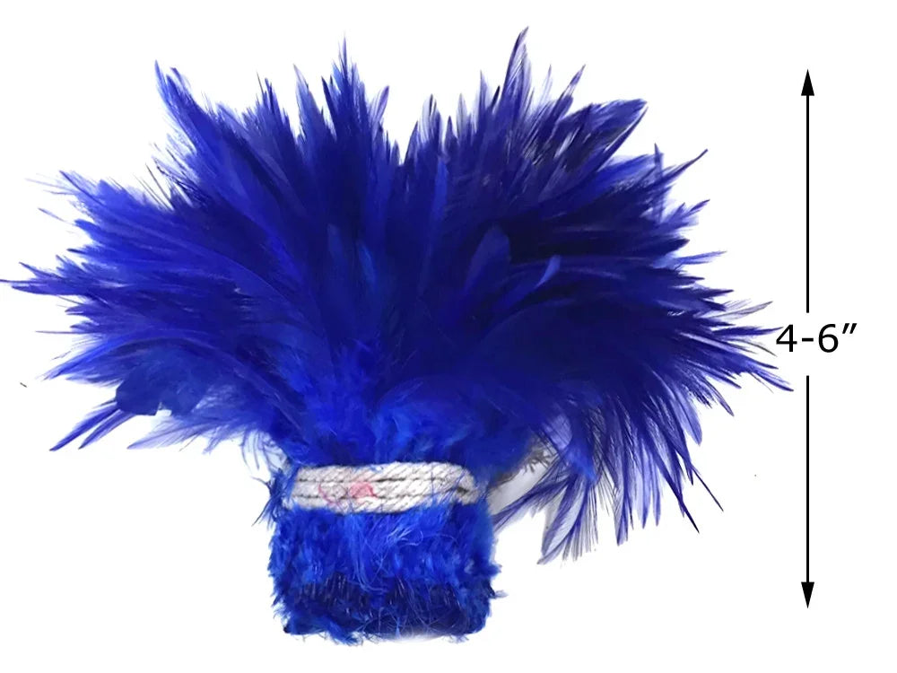 Vibrant blue craft feathers, 4-6 inches long, for DIY fashion and decor accessories.