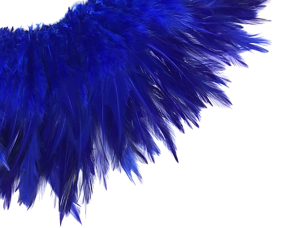 4 Inch Strip – 4-6” Dyed Royal Blue Strung Chinese Rooster Saddle Feathers