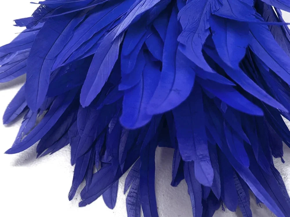 1/2 Yard - 8-10" Royal Blue Strung Natural Bleach & Dyed Rooster Coque Tail Wholesale Feathers (Bulk)