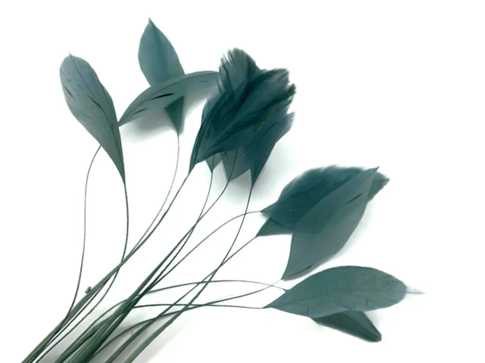 Teal blue craft feathers for DIY fashion and decor accessories on a white background.