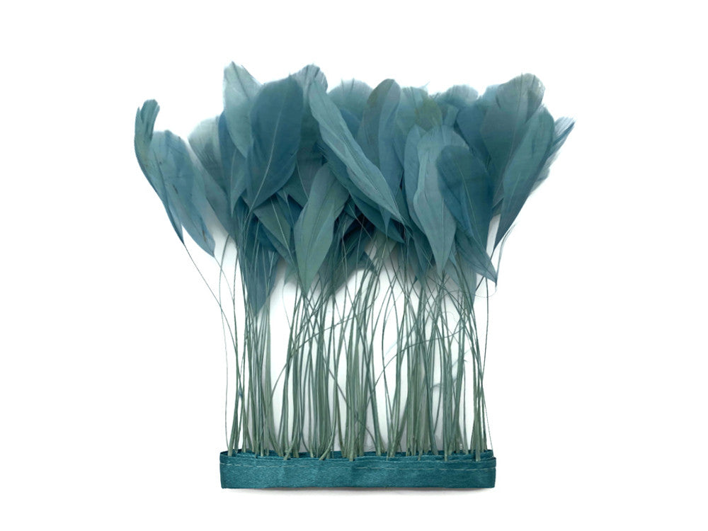 1 Dozen - Sage Blue Stripped Rooster Coque Tail Feathers