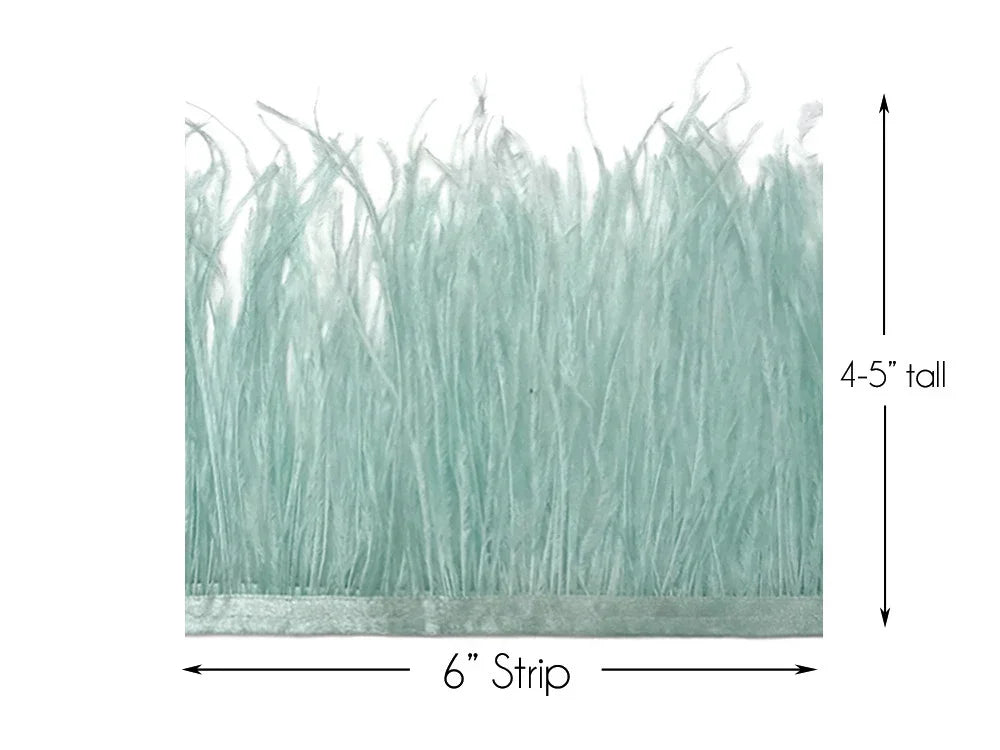 6 inch light teal feather trim strip, 4-5 inches tall for crafts and fashion DIY