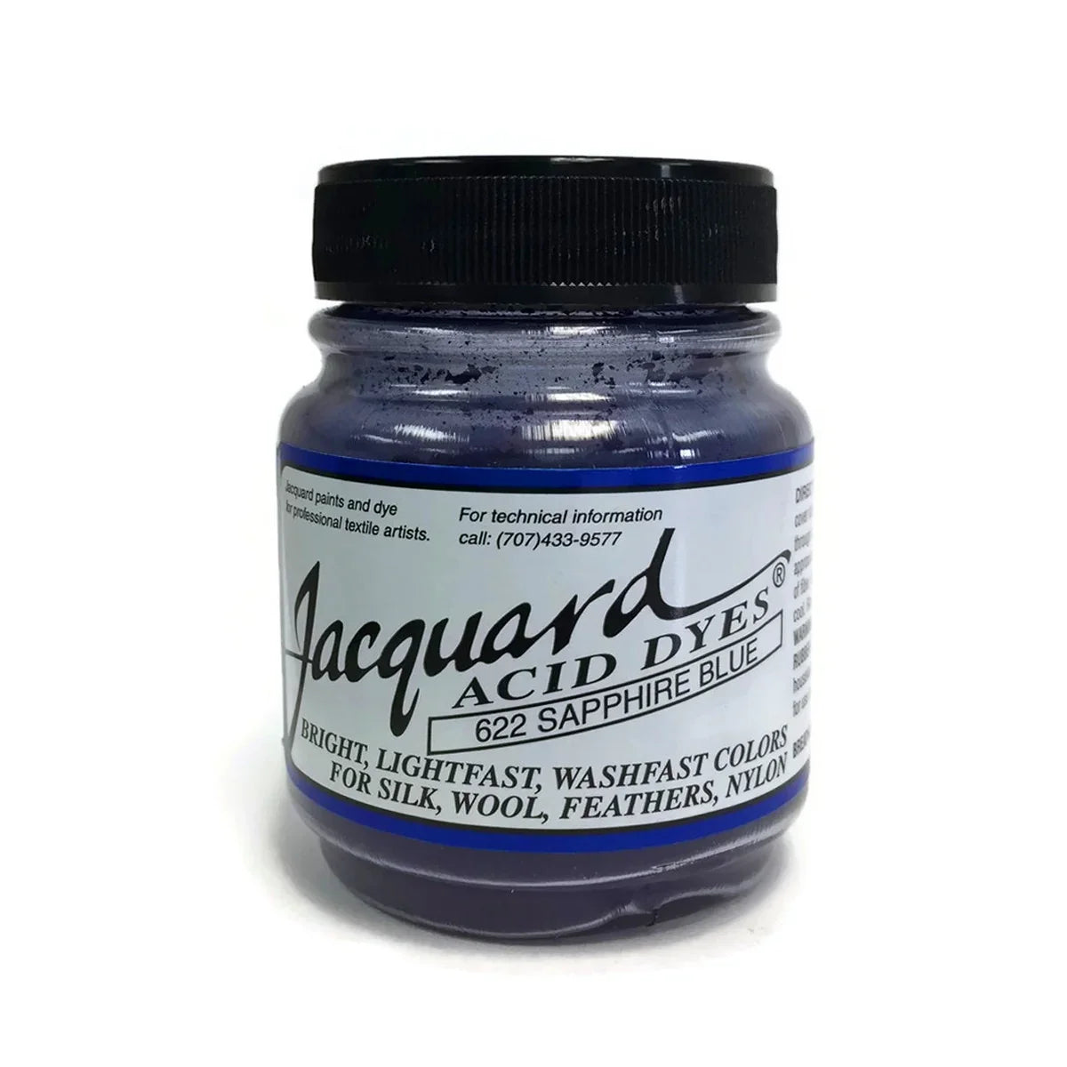 Jacquard Acid Dye in 622 Sapphire Blue for silk, wool, and feathers.