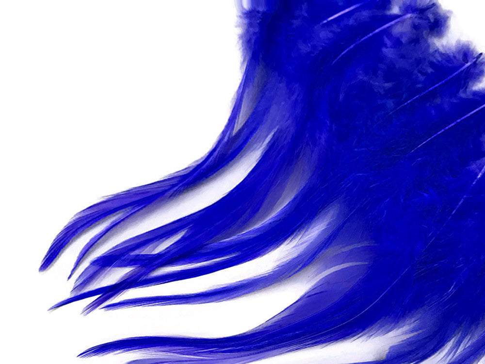 1 Dozen - Short Solid Royal Blue Whiting Farm Rooster Saddle Hair Extension Feathers