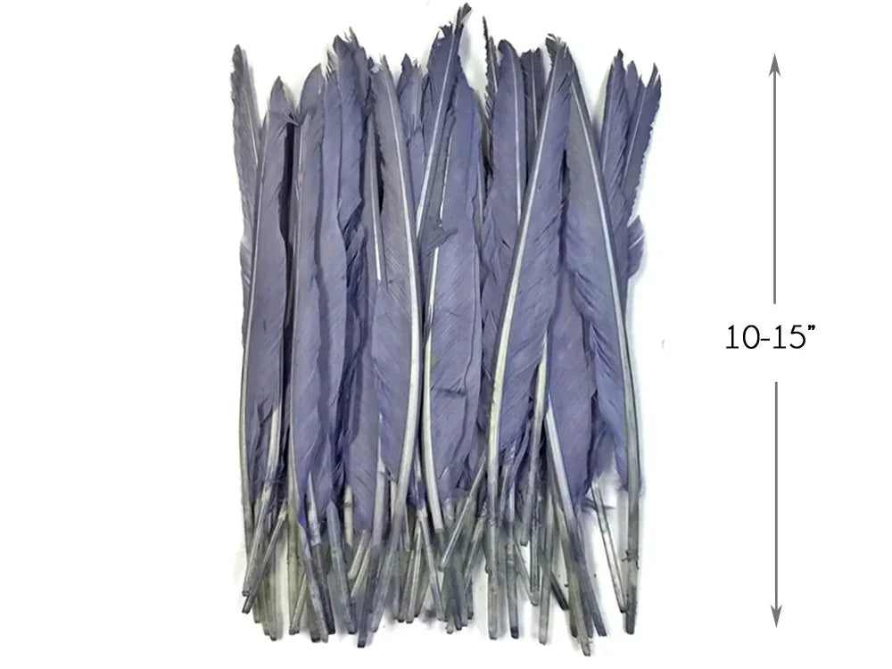 Bundle of long lavender purple craft feathers, 10-15 inches in length.
