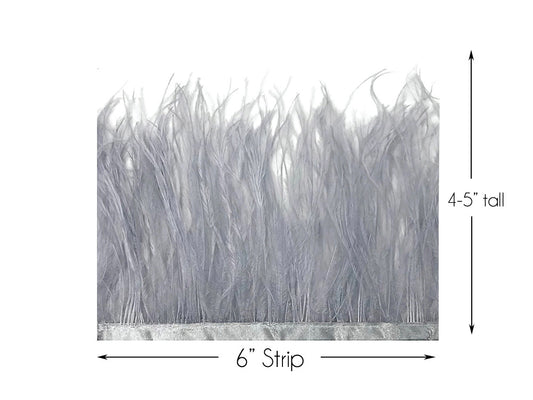 6 Inch Strip - Grey Ostrich Fringe Trim Feather