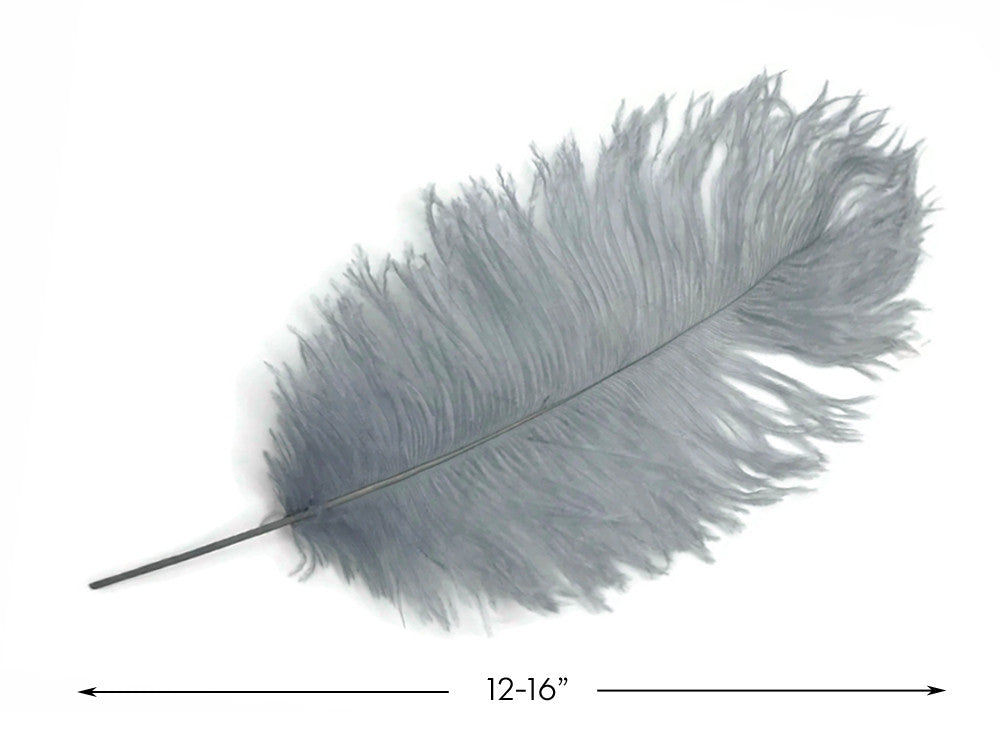10 Pieces - 12-16" Silver Gray Dyed Ostrich Tail Fancy Feathers