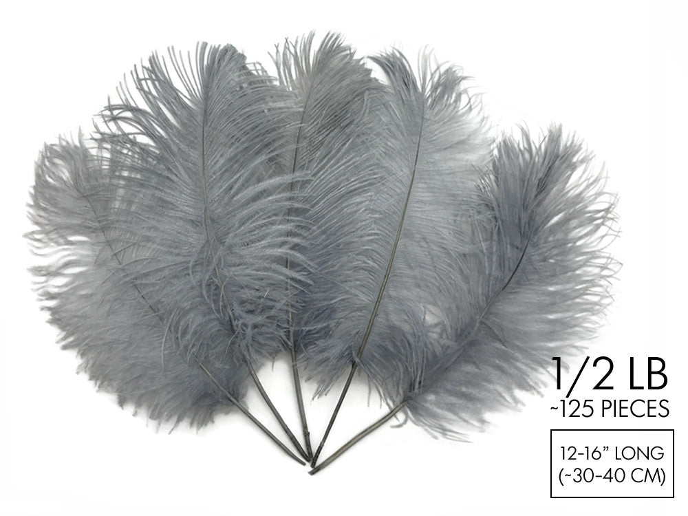 1/2 Lb - 12-16" Silver Gray Ostrich Tail Wholesale Fancy Feathers (Bulk)