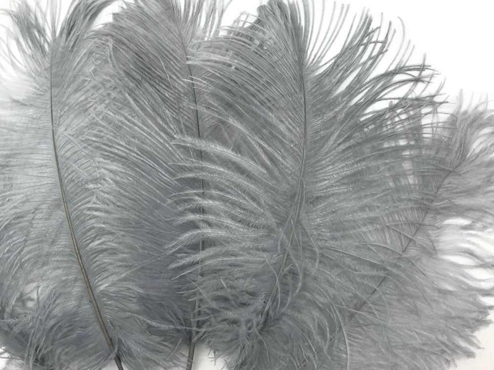10 Pieces - 12-16" Silver Gray Dyed Ostrich Tail Fancy Feathers