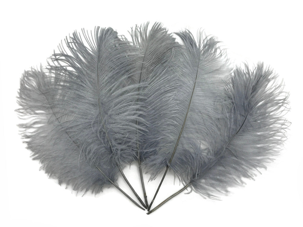 10 Pieces - 12-16" Silver Gray Dyed Ostrich Tail Fancy Feathers