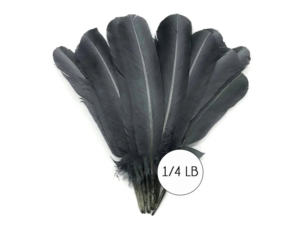 Large dark grey craft feathers bundle, 1/4 lb quantity for DIY fashion and decor.