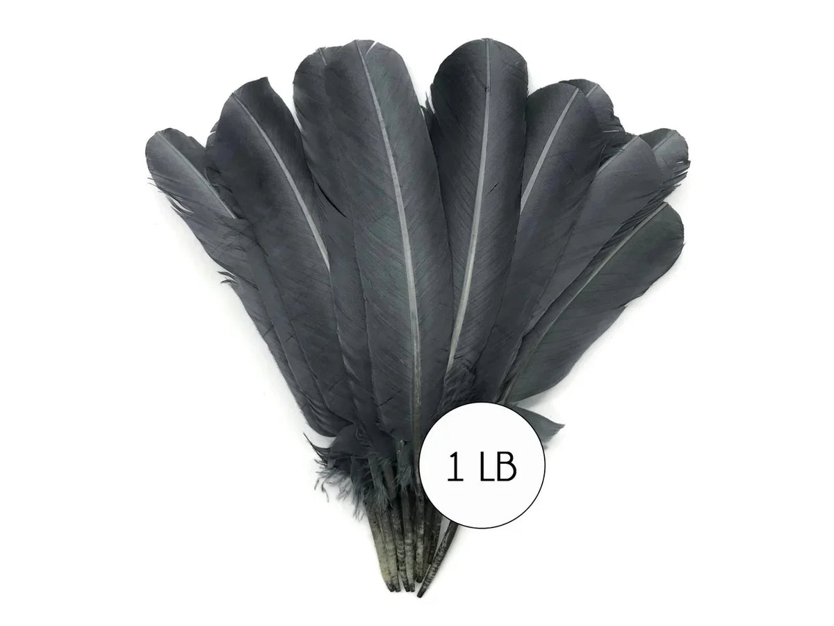 Large dark grey craft feathers bundle, 1 lb pack for DIY fashion and décor.
